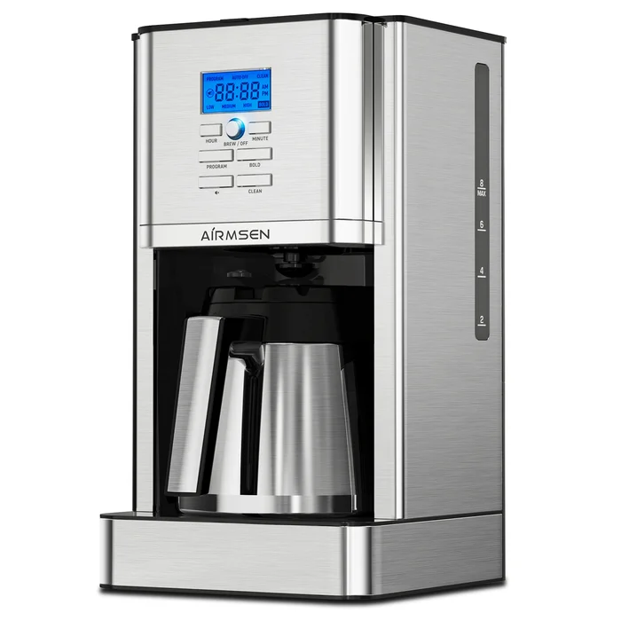 Airmsen+12+Cup+Programmable+Stainless+Steel+Drip+Coffee+Maker+Built+In+Hot+Preservation+Board+And+Adjustable+Brew+Strength+Setting